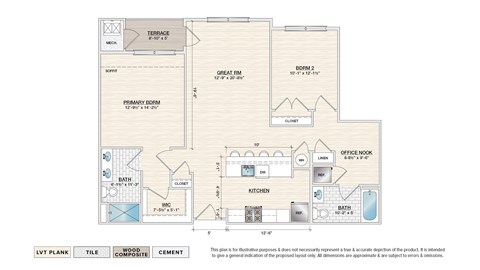 Floor plan for 2 beds, 2 baths, 1216 sqft